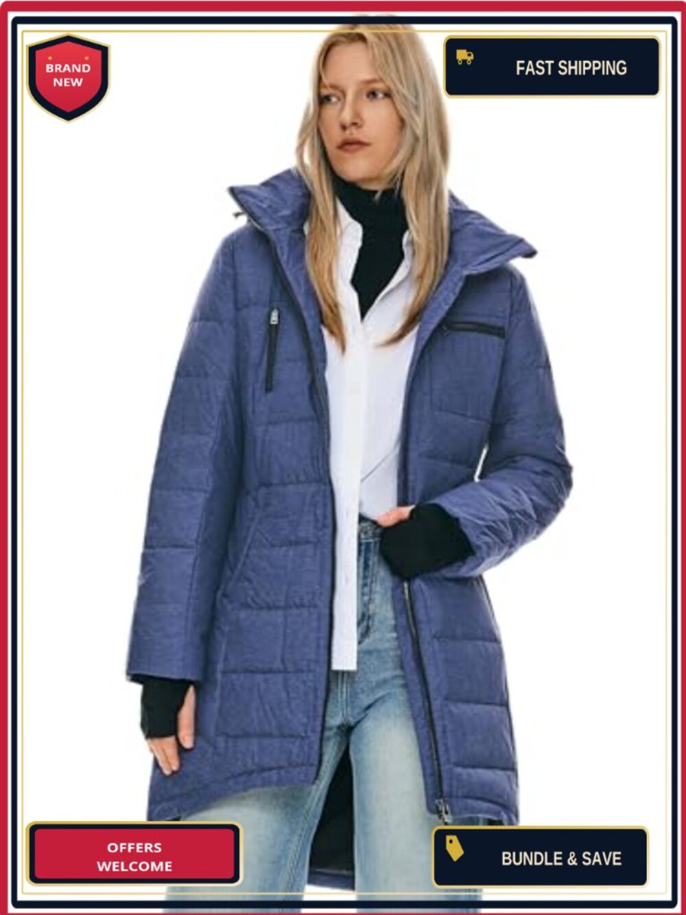 Women's Mid-Long Hooded Quilted Down Puffer Winter Jacket Coat
